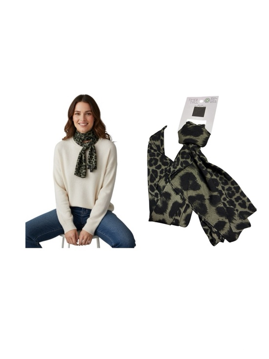 Time and Tru Accessories - Time and Tru Olive and Black Leopard Print Scarf